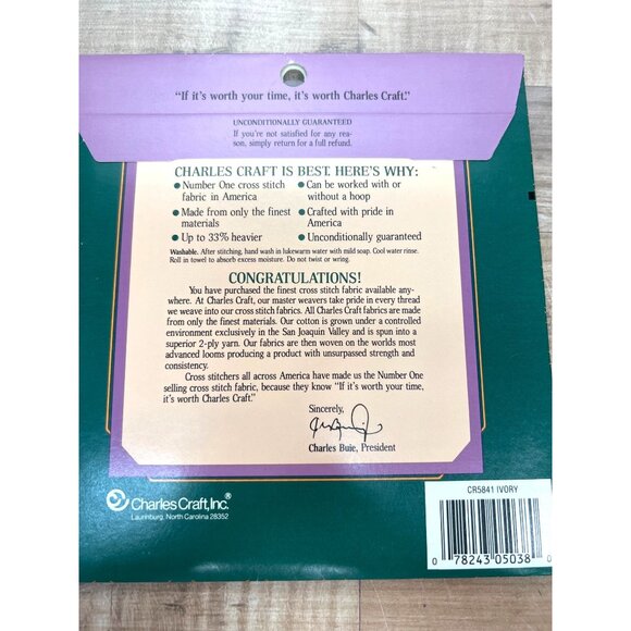 Charles Craft Aida Cross Stitch Fabric 100% Cotton 18 Count 15" X 18" Ivory - Picture 2 of 2